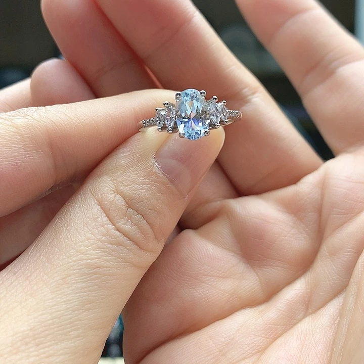 海蓝宝石戒圈银S925镶嵌