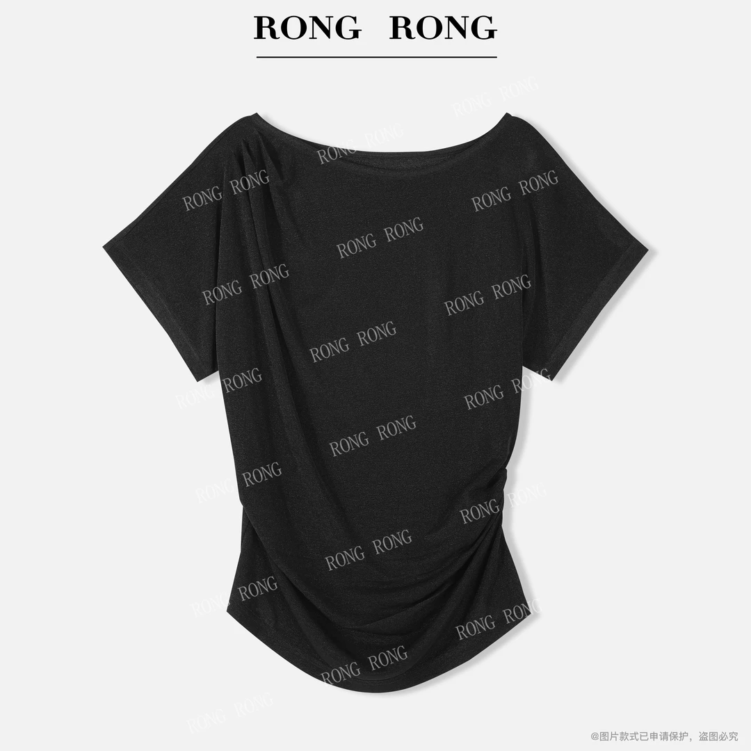 溶溶J【时光浅墨】RONGRONG 醋酯垂感冰凉褶皱收腰显瘦T恤C-S210797