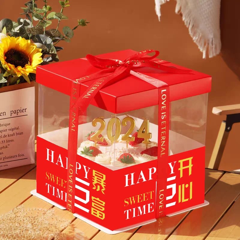 网红节日专版圣诞节透明蛋糕盒4/6/8单双层高档加高烘焙包装 原创