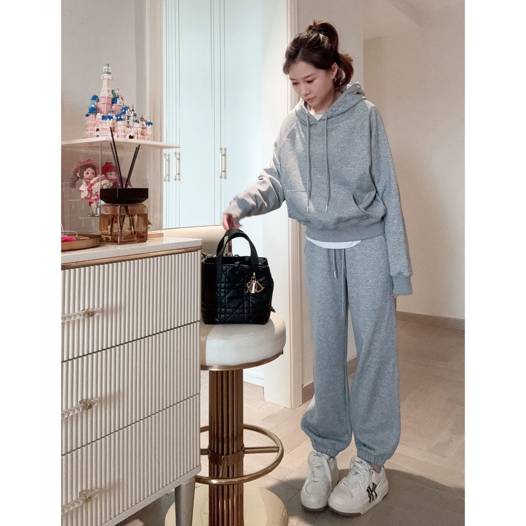 【1201圈棉经典套装】张凯凯-中版型加厚舒适休闲宽松女装连帽套装