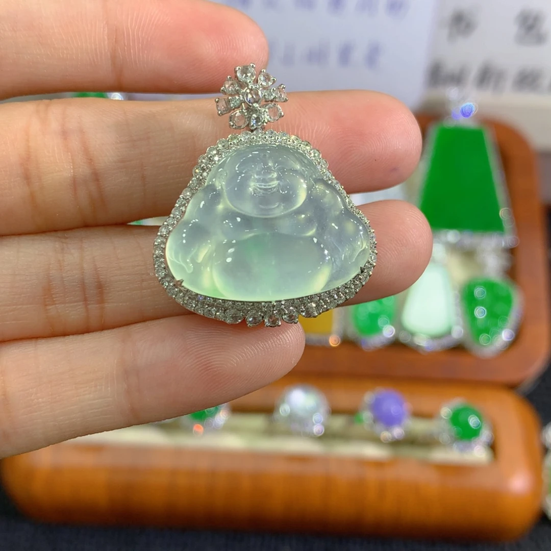 翡翠18K金镶嵌吊坠(不含链)佛公