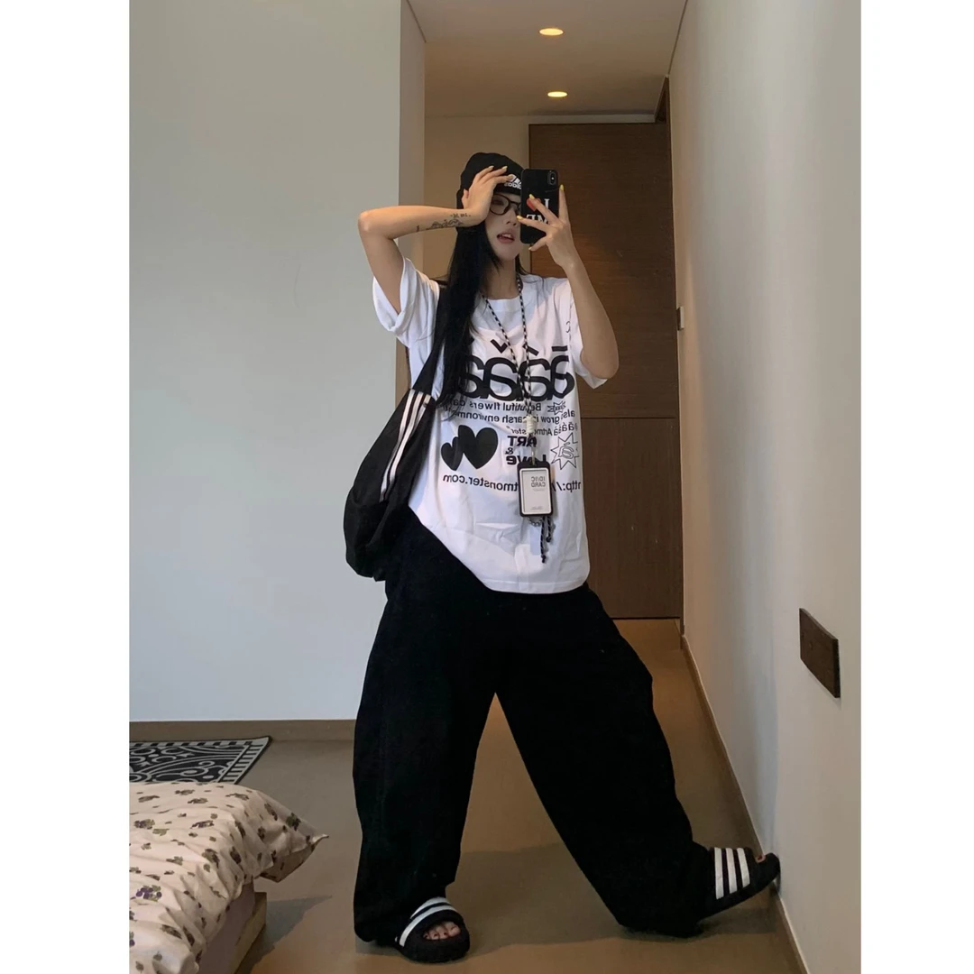 夏季重磅纯棉短袖t恤美式潮牌字母印花宽松休闲百搭圆领半袖上衣