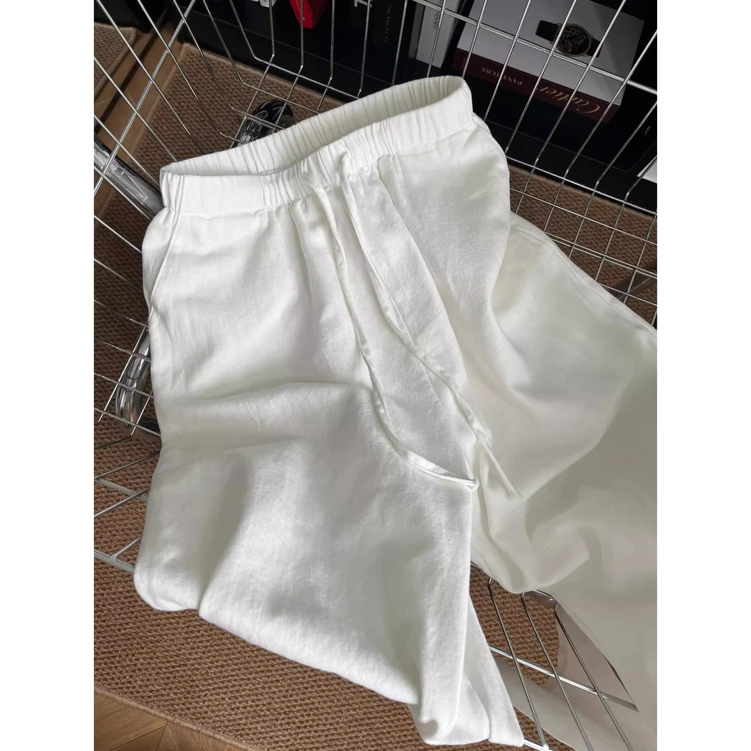简约白色韩版休闲高腰睡裤女夏季新款大码宽松显瘦家居裤子可外穿