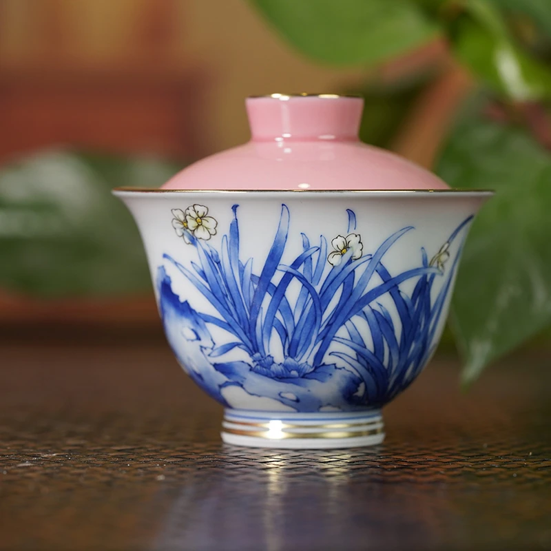 MS-0131[学茶严选]一如山房粉红描金（水仙）盖碗 陶瓷