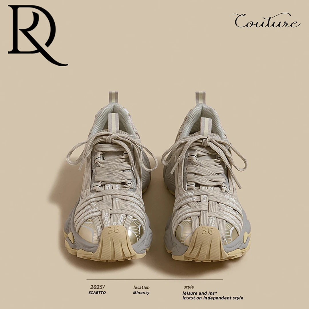 【DR专柜正品】2026冬季新款厚底老爹鞋女炸街交叉绑带运动休闲鞋