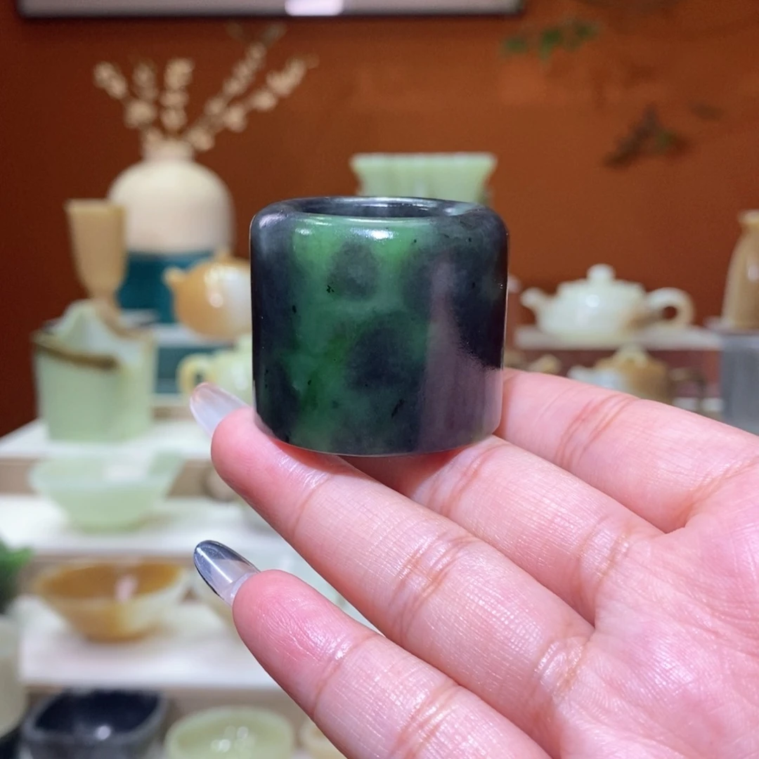 未镶嵌和田玉挂件碧玉厚装扳指23mm