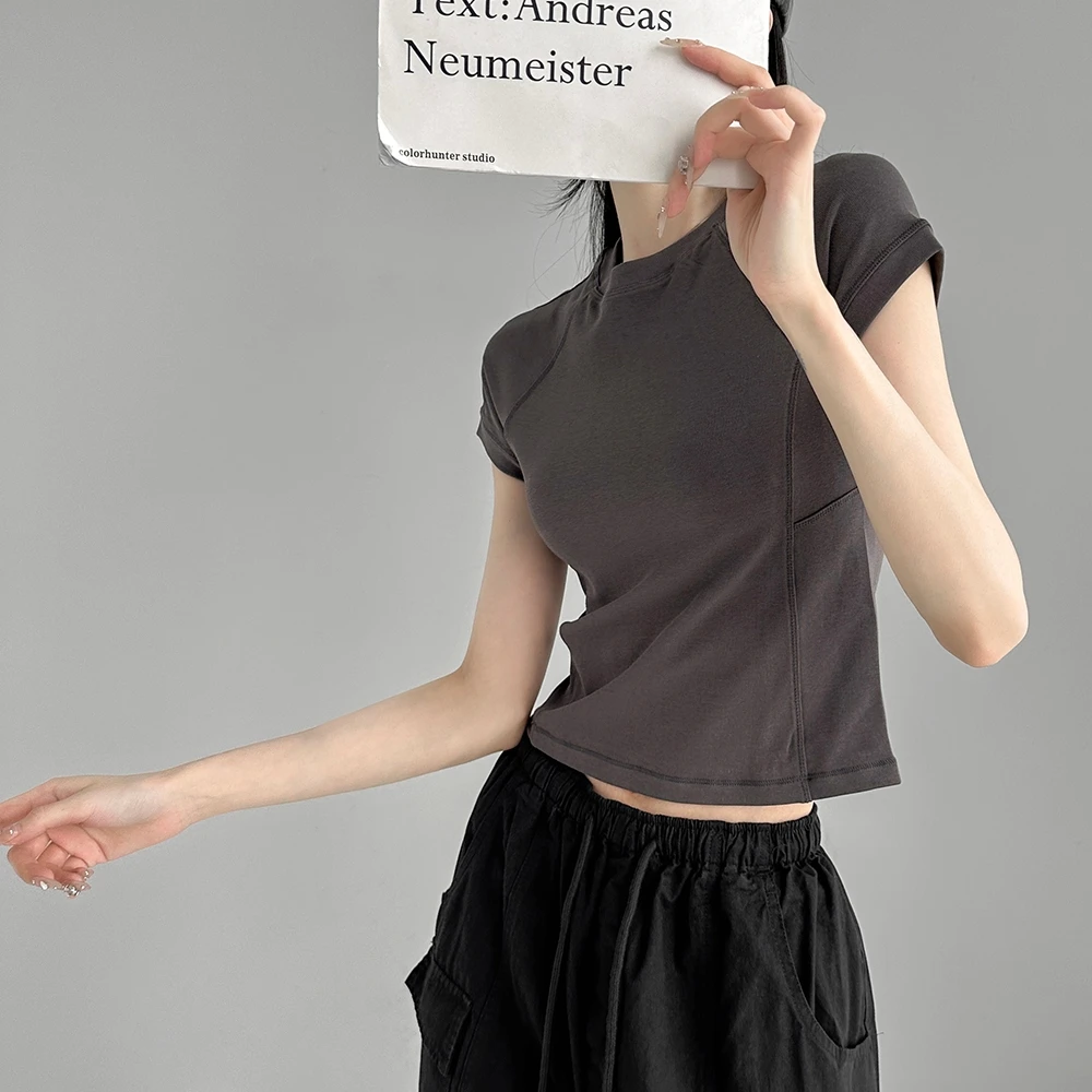 S码#2025夏季新款女装显瘦设计感衣服修身弹力短袖现货