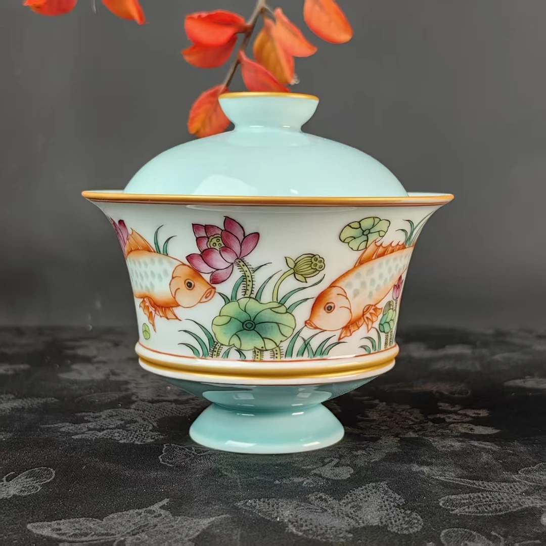 玲珑集 荷花鱼盖碗 LL362