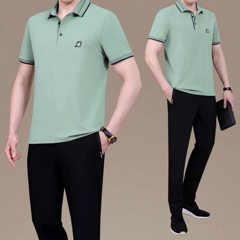 中老年休闲运动服夏季2025新款短袖长裤薄款中年人爸爸夏装两件套