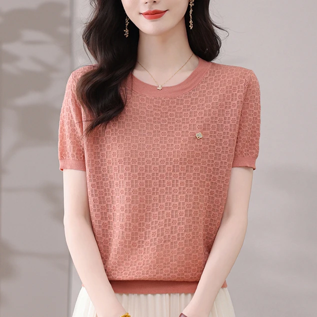 【天丝】洋气薄款圆领短袖女2025夏季爆款百搭显瘦上衣独特漂亮小衫
