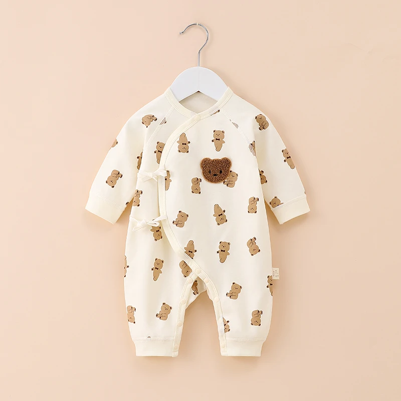（巧克力小熊）新生儿衣服春秋初生婴儿连体衣纯棉无骨宝宝爬服