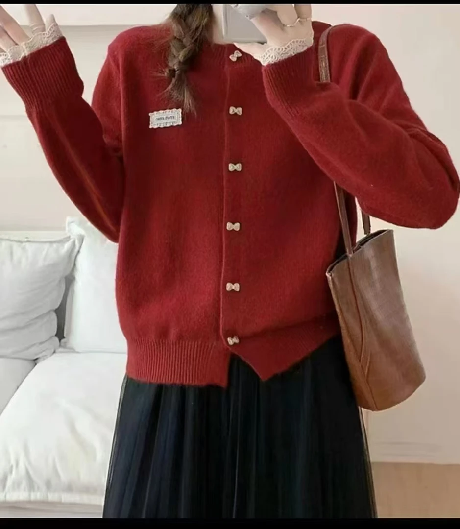 毛针织衫厚款春季拼接复古ins上衣毛衫女装网红时尚圆领秋冬百搭