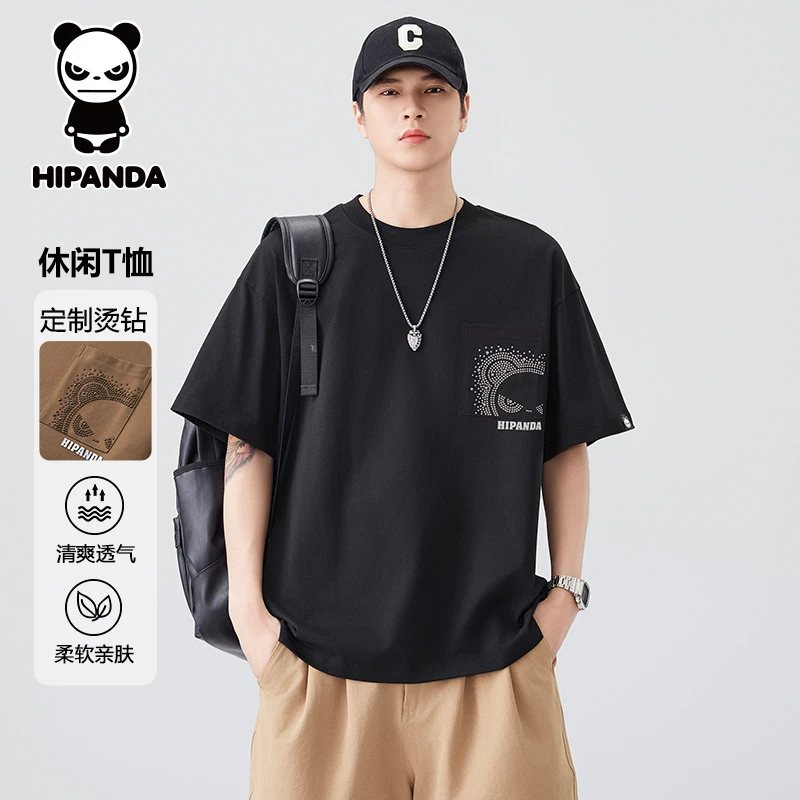 HiPanda你好熊猫夏季短袖T恤薄款圆领宽松潮流印花休闲半袖上衣男