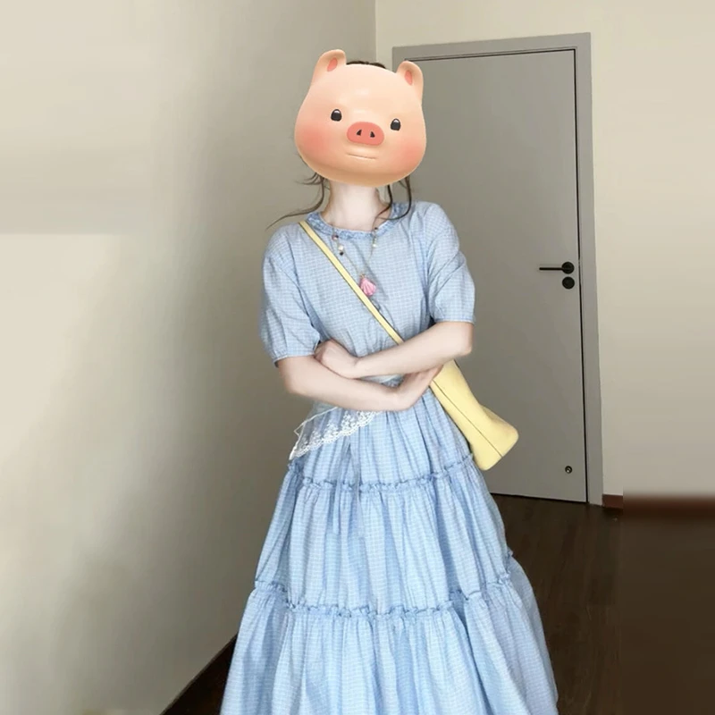 2430法式蓝色衬衫连衣裙女夏日绝美小裙子夏季新款小个子绝美长裙