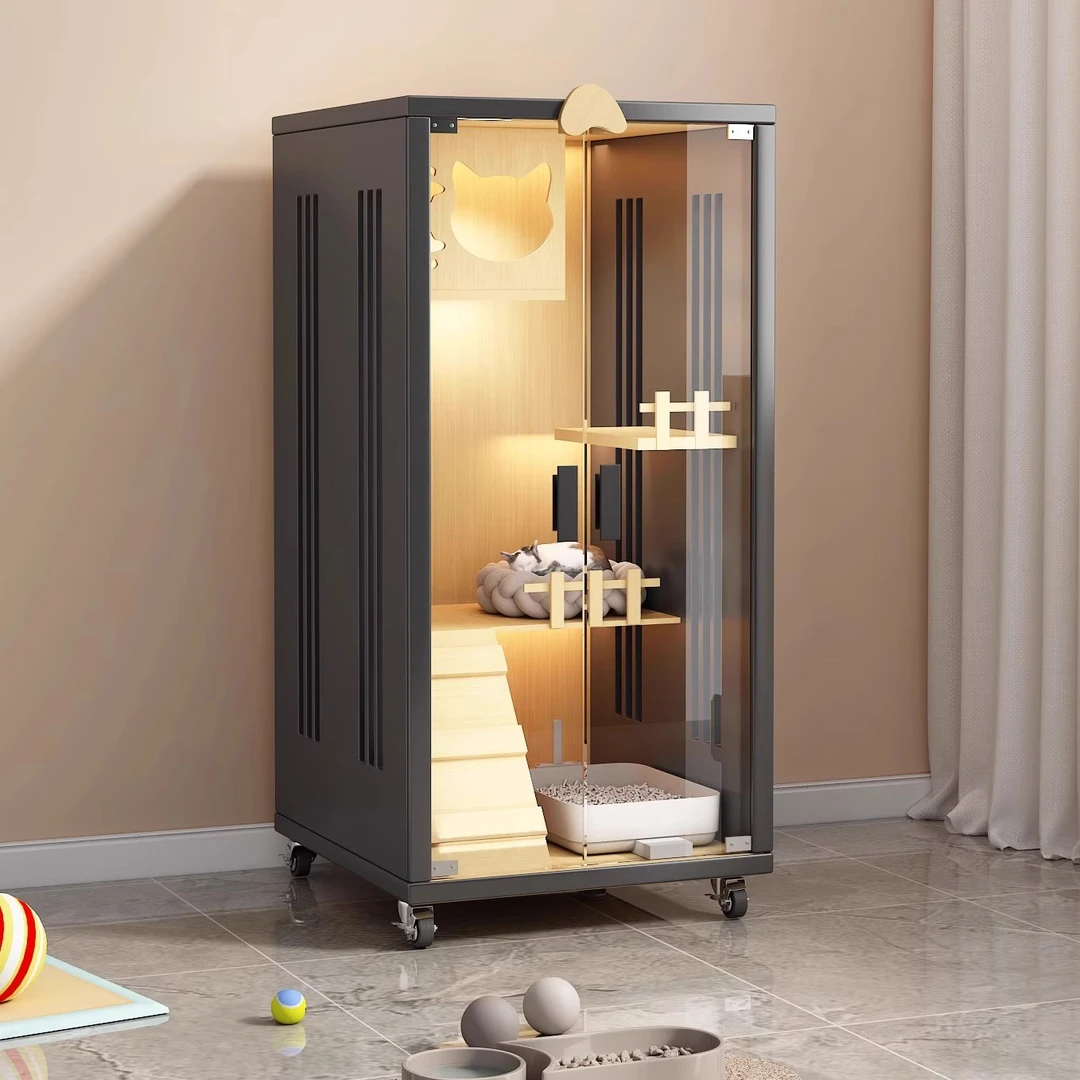 猫别墅猫笼子豪华木质猫舍玻璃门猫屋猫厕一体猫柜透气不占地猫窝