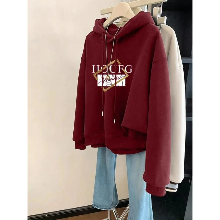 加绒加厚新年本命年卫衣女2026年新款连帽短款时尚洋气外套上衣潮