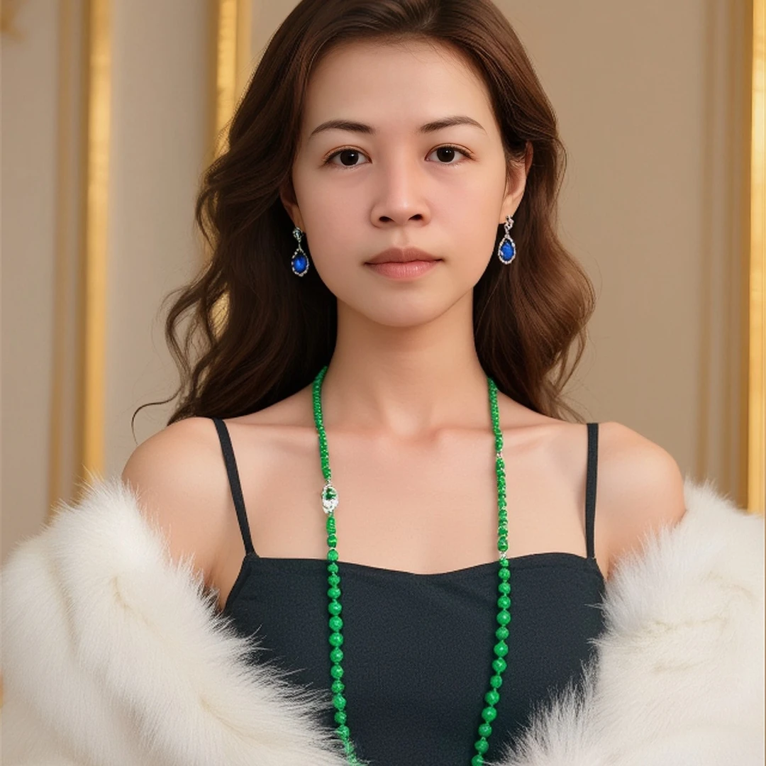 合金仿水晶项链 原创手作人造干青复古双层长款项链毛衣链