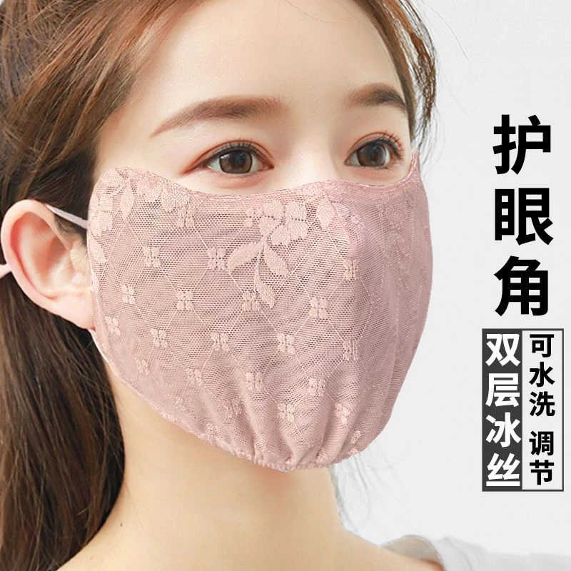口罩女夏季薄款立体蕾丝高颜值轻薄透气网纱网时尚显脸小冰感面罩