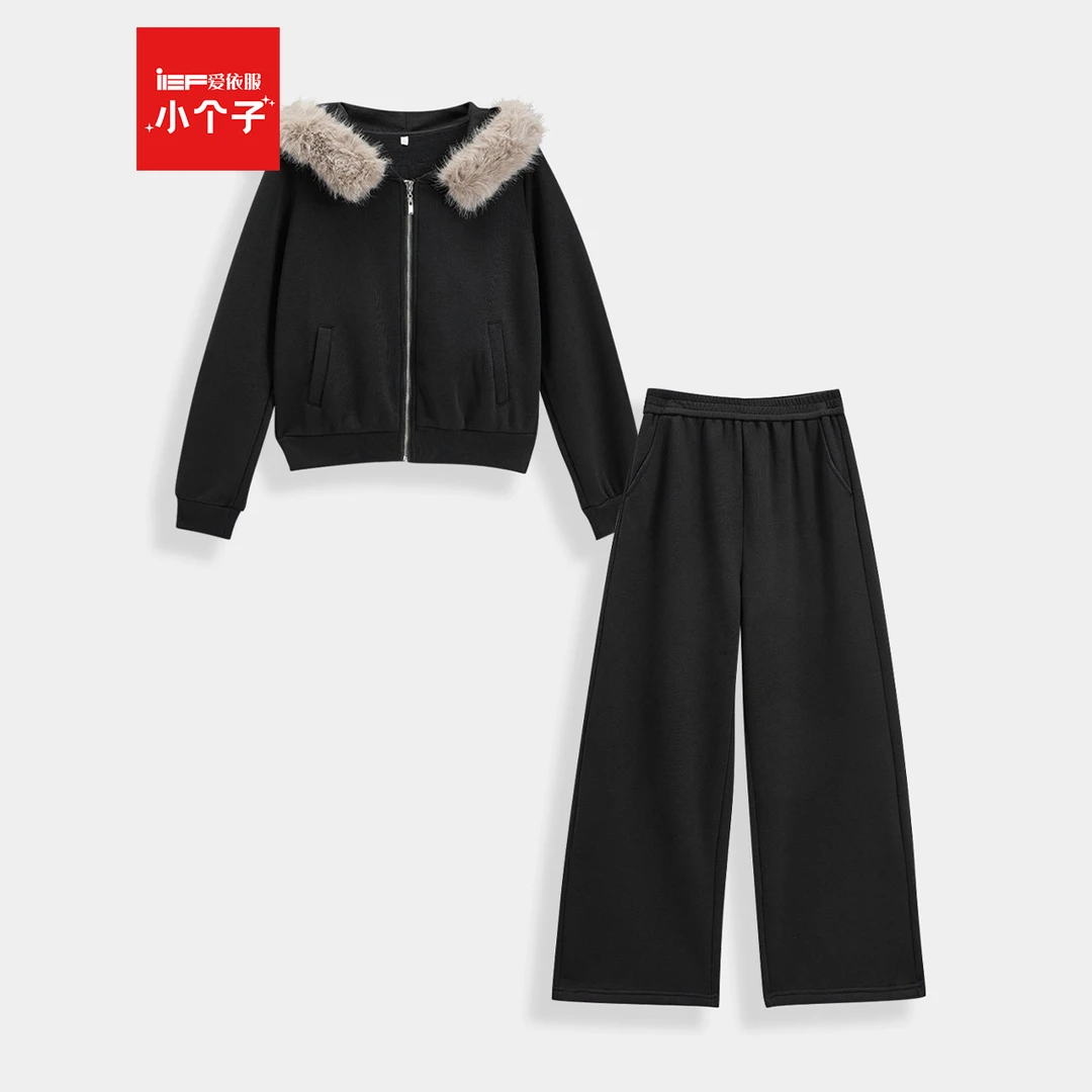 【小个子】IEF/爱依服2025秋冬新款韩版休闲运动风加绒百搭上下套裤