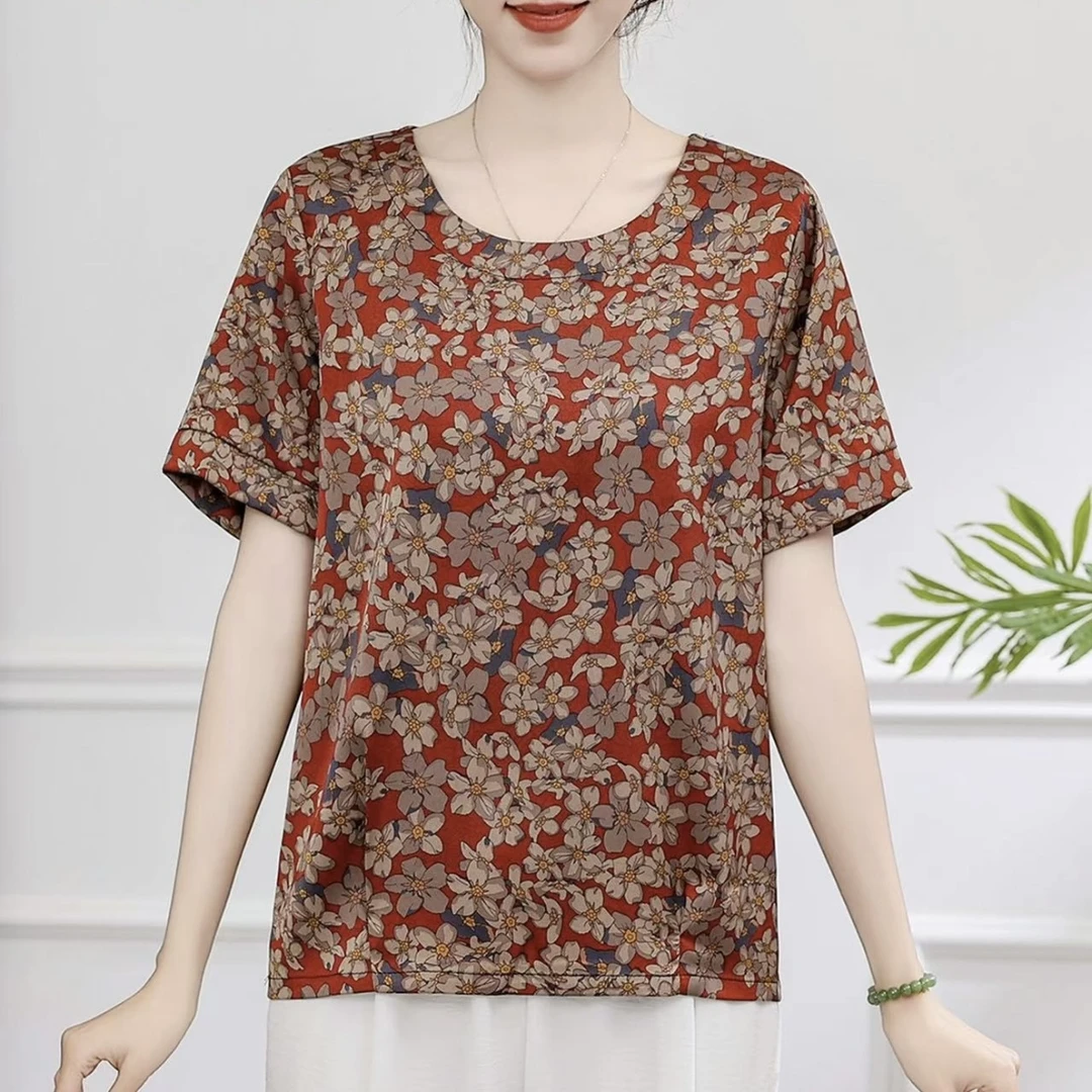 清 圆领红底小花朵时尚百搭碎花显瘦气质小衫   1850