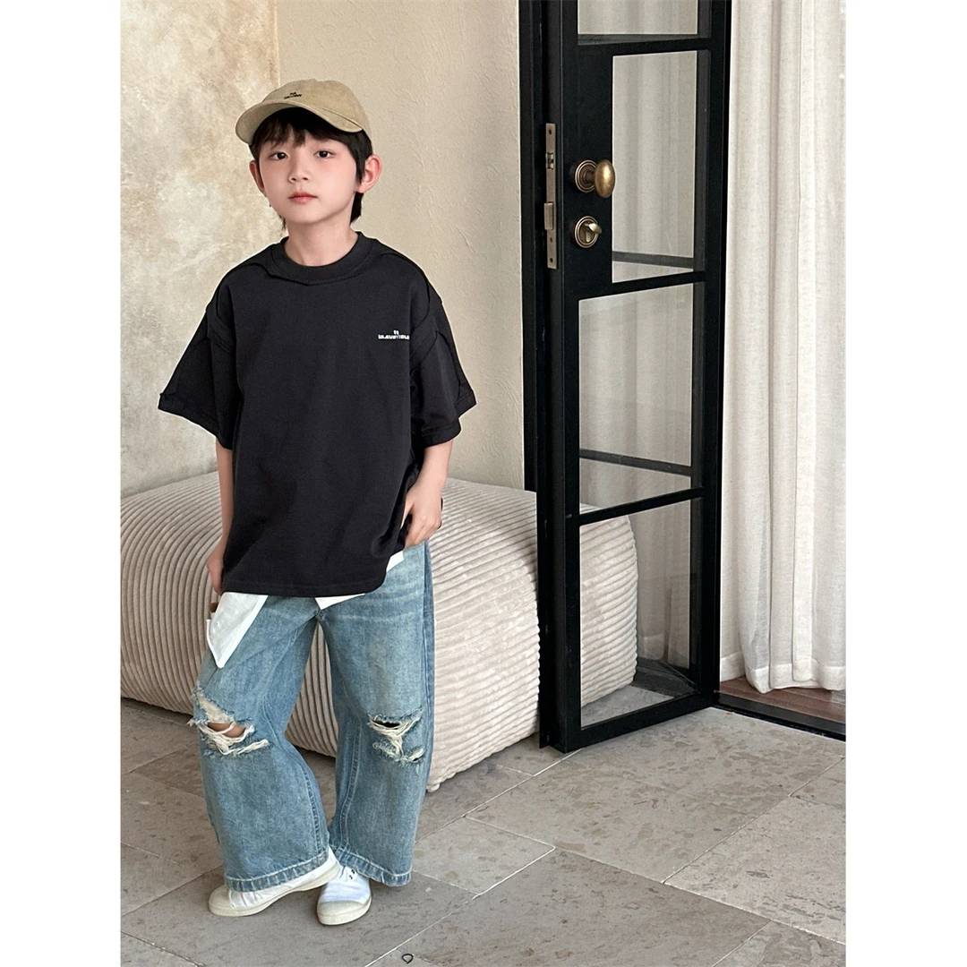 in 爱：mx25夏季韩版儿童时尚百搭不规则短袖男童潮牌宽松T恤234