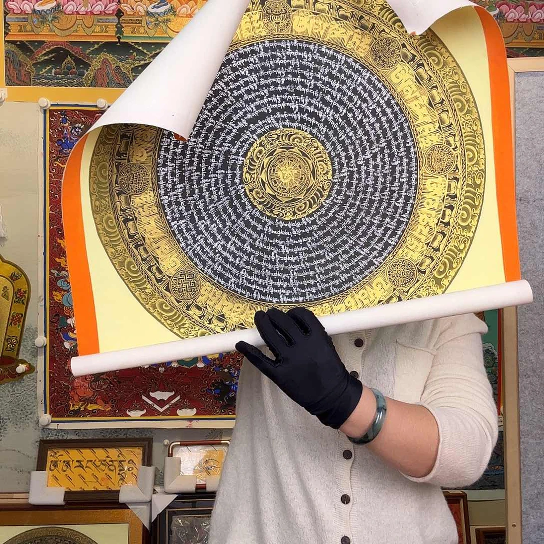 卷轴画纯手绘六字真言唐卡50厘米左右
