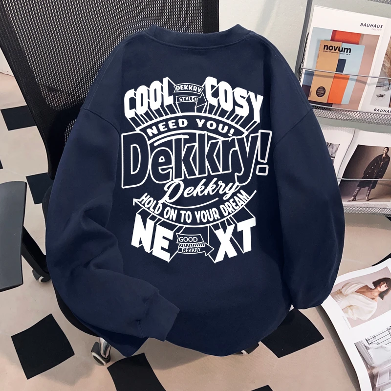 Dekkry美式圆领t恤秋冬纯棉长袖男女嘻哈风创意字母印花百搭上衣