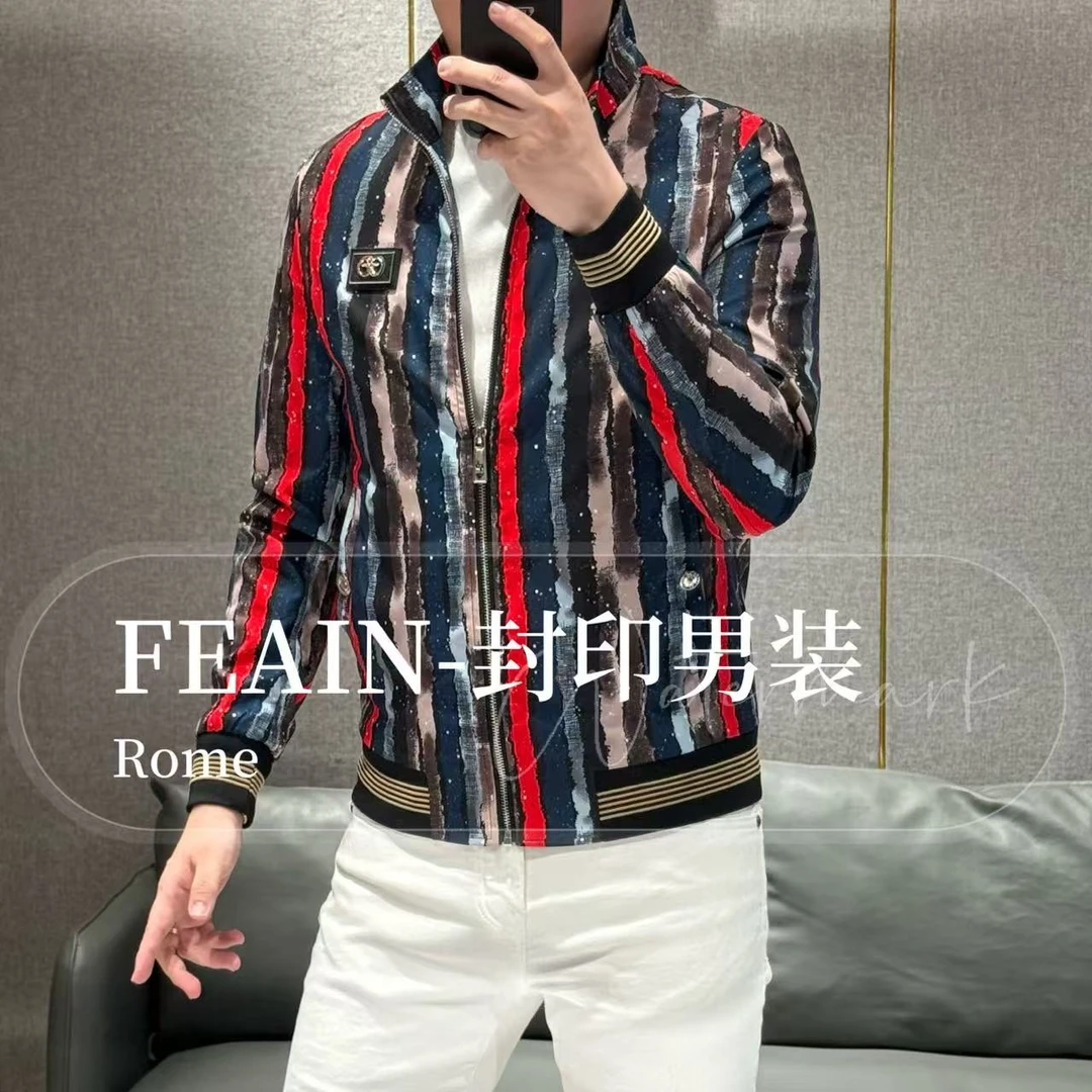 【雷迪凯奇】新品立领幻彩印花拉链夹克8017