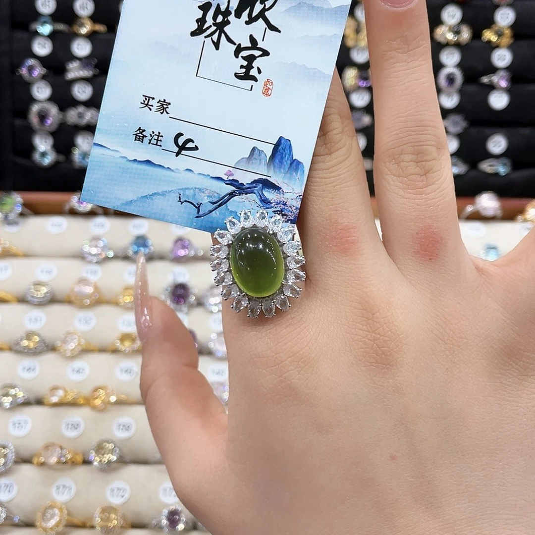 蛇纹石玉戒指银S925镶嵌日**异4