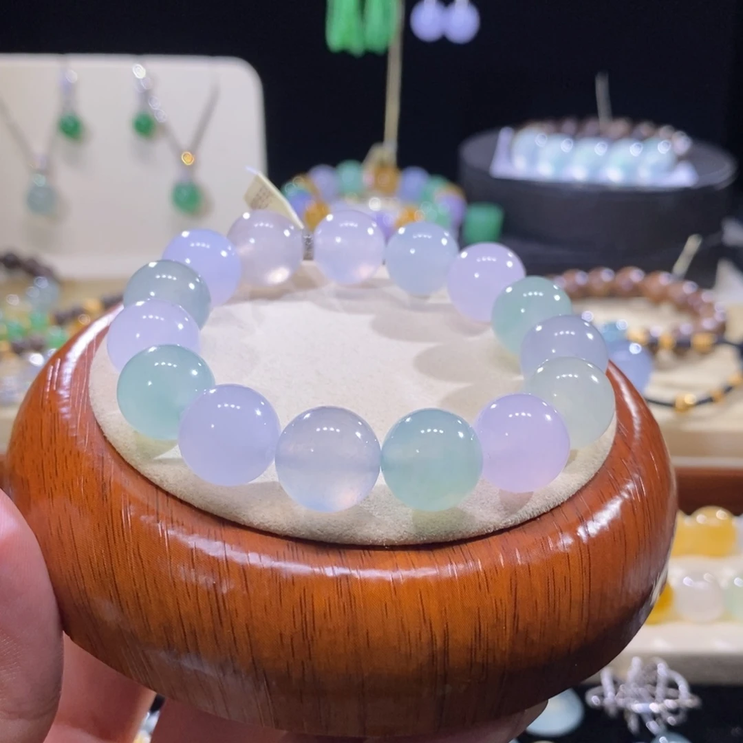 翡翠未镶嵌手串冰马卡龙手串卡12+