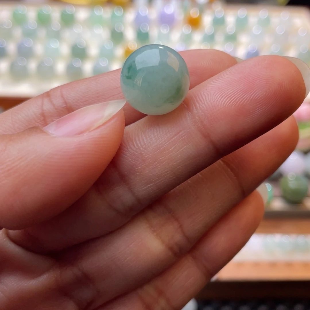 翡翠散珠采*飘花圆珠13mm 大漏 打孔