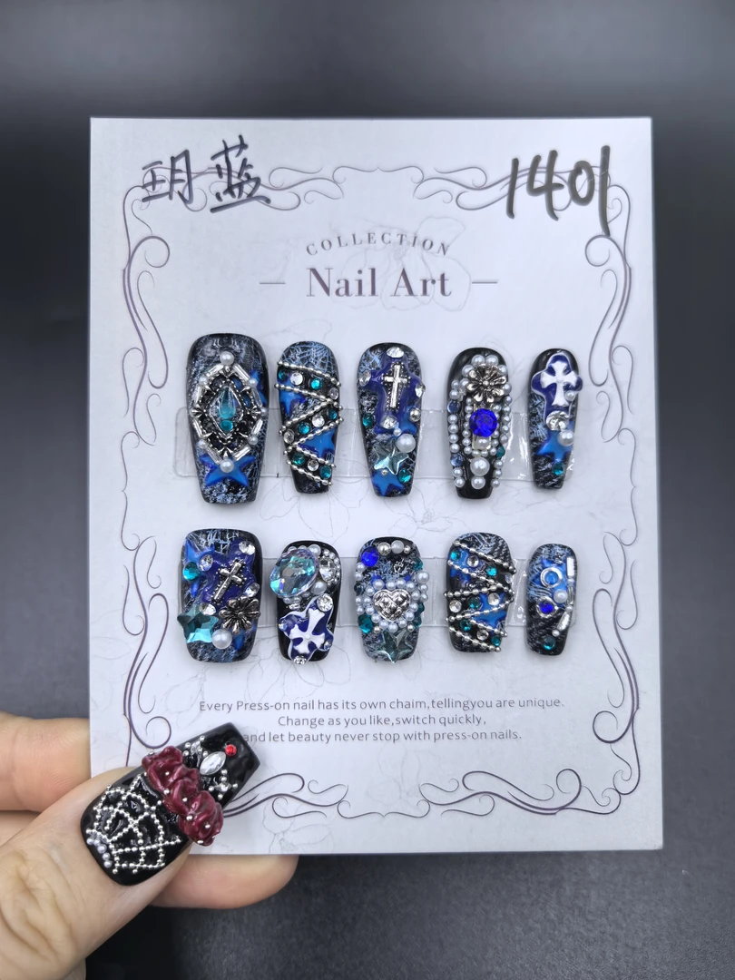 安夏 玥蓝 长梯 纯手工穿戴甲10片