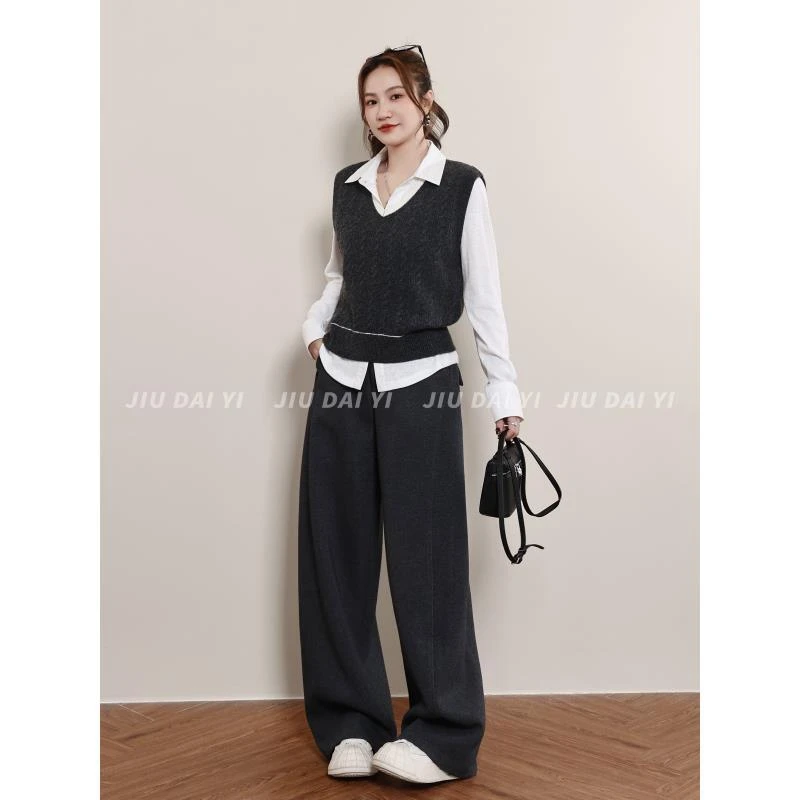 玖黛衣【温特学院】秋季穿搭V领宽松韩系毛衣XSP45019