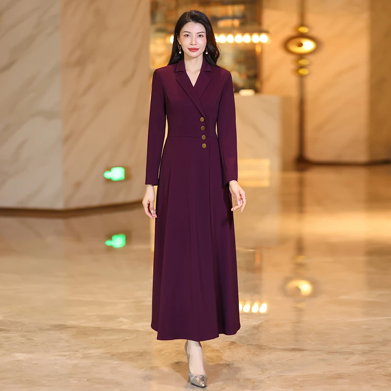 显瘦长裙连衣裙西装领长款时尚春秋新款女装气质高级感收腰轻奢风