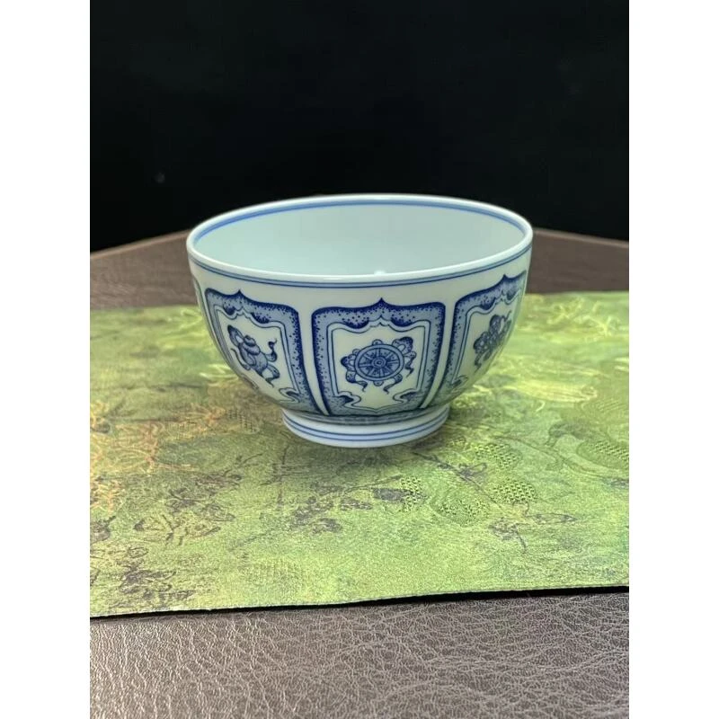 景德镇仿古釉工笔釉下彩青花点工手绘陶瓷茶杯八宝纹150ml