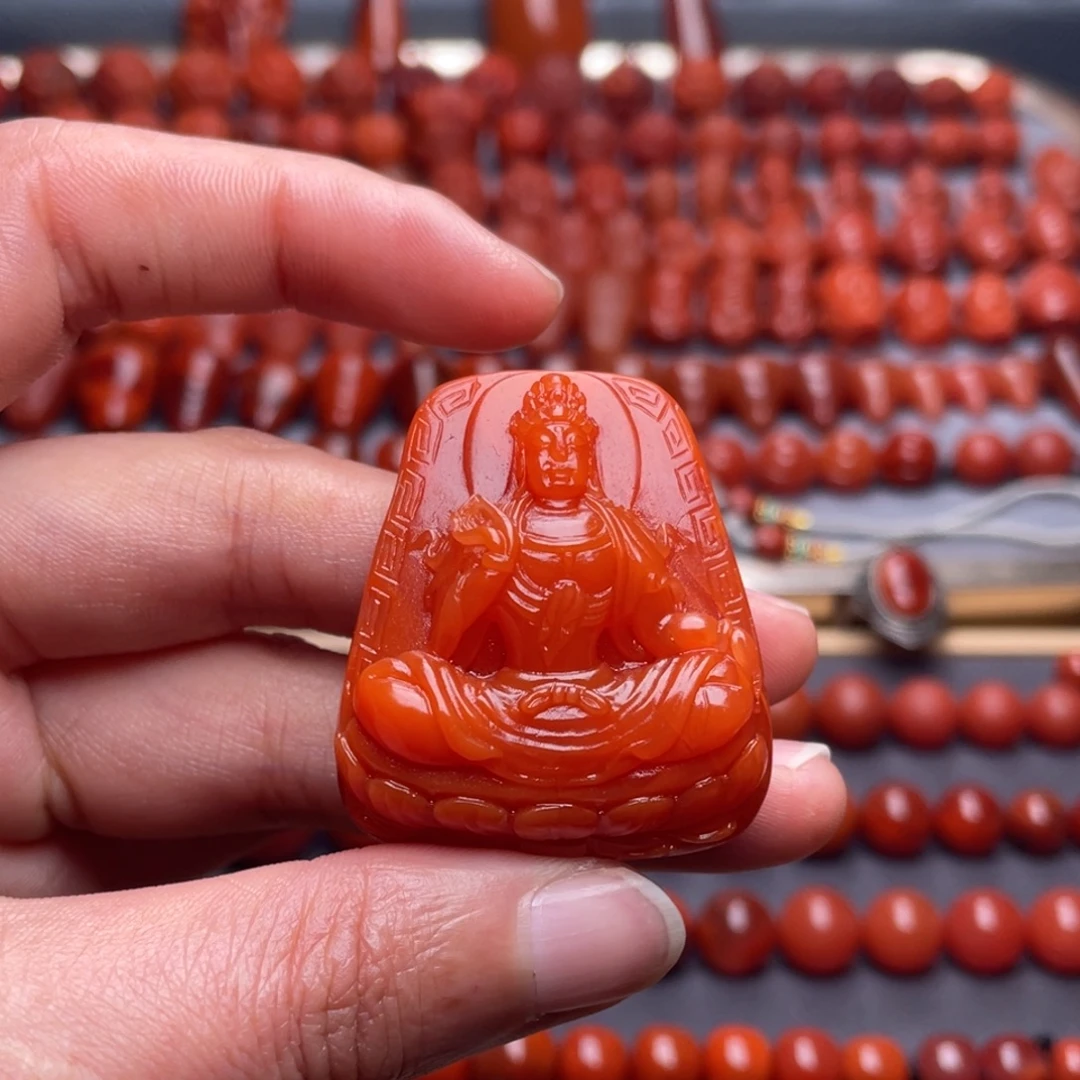 南红玛瑙未镶嵌其他W38*33*17瓦西柿子红观音吊坠