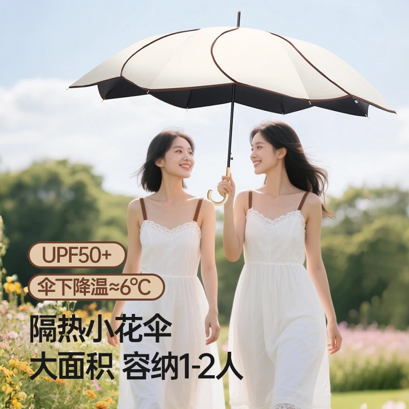夏季必备女士直柄伞花瓣纯色长柄遮阳防紫外线晴雨两用伞太阳伞