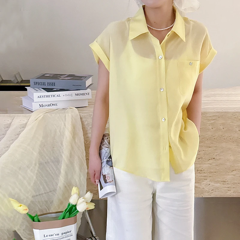 韩系POLO领单口袋飞飞袖背心衬衫女5249-25233