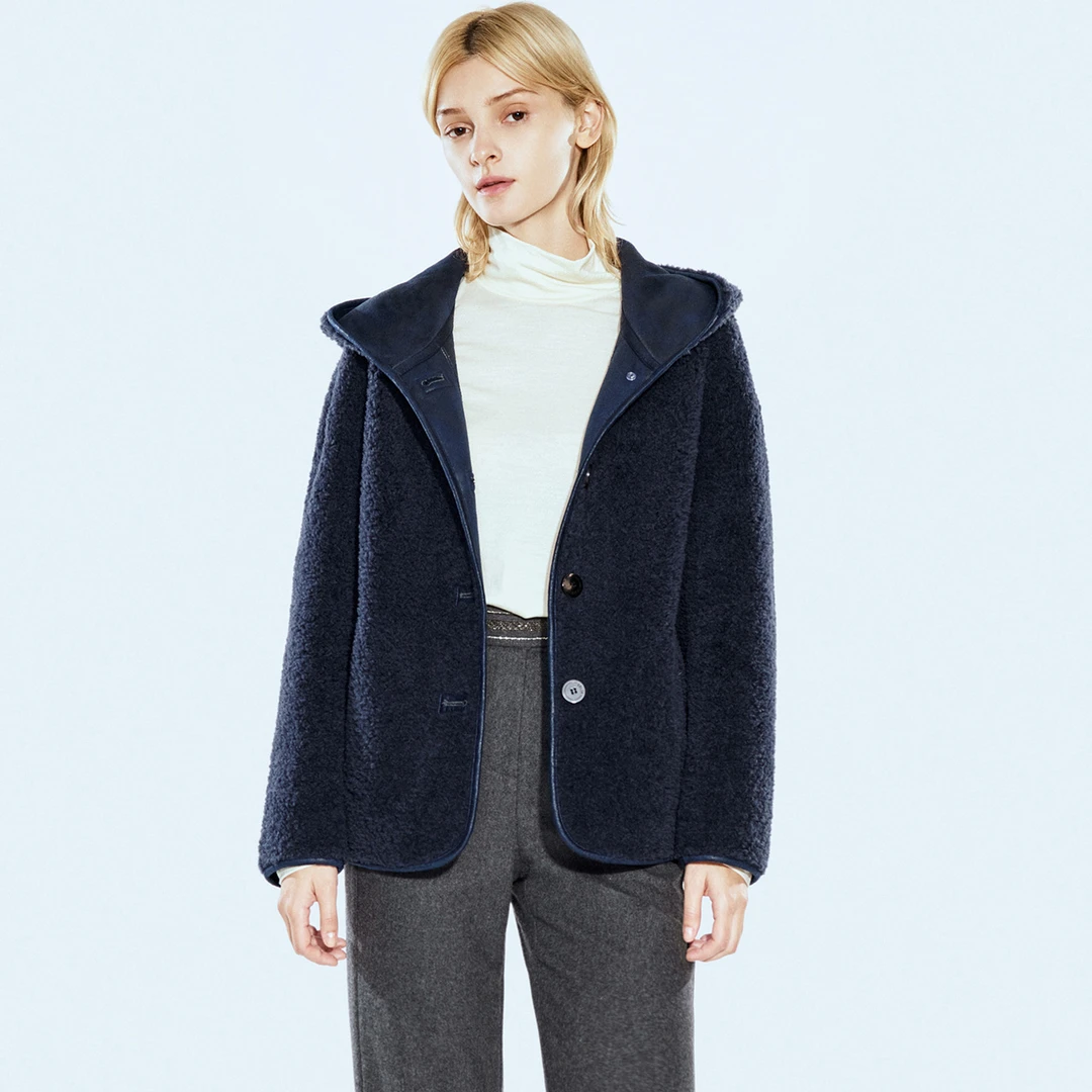 COVERINS2024冬季休闲连帽颗粒绒羊毛保暖短款外套CC34510490