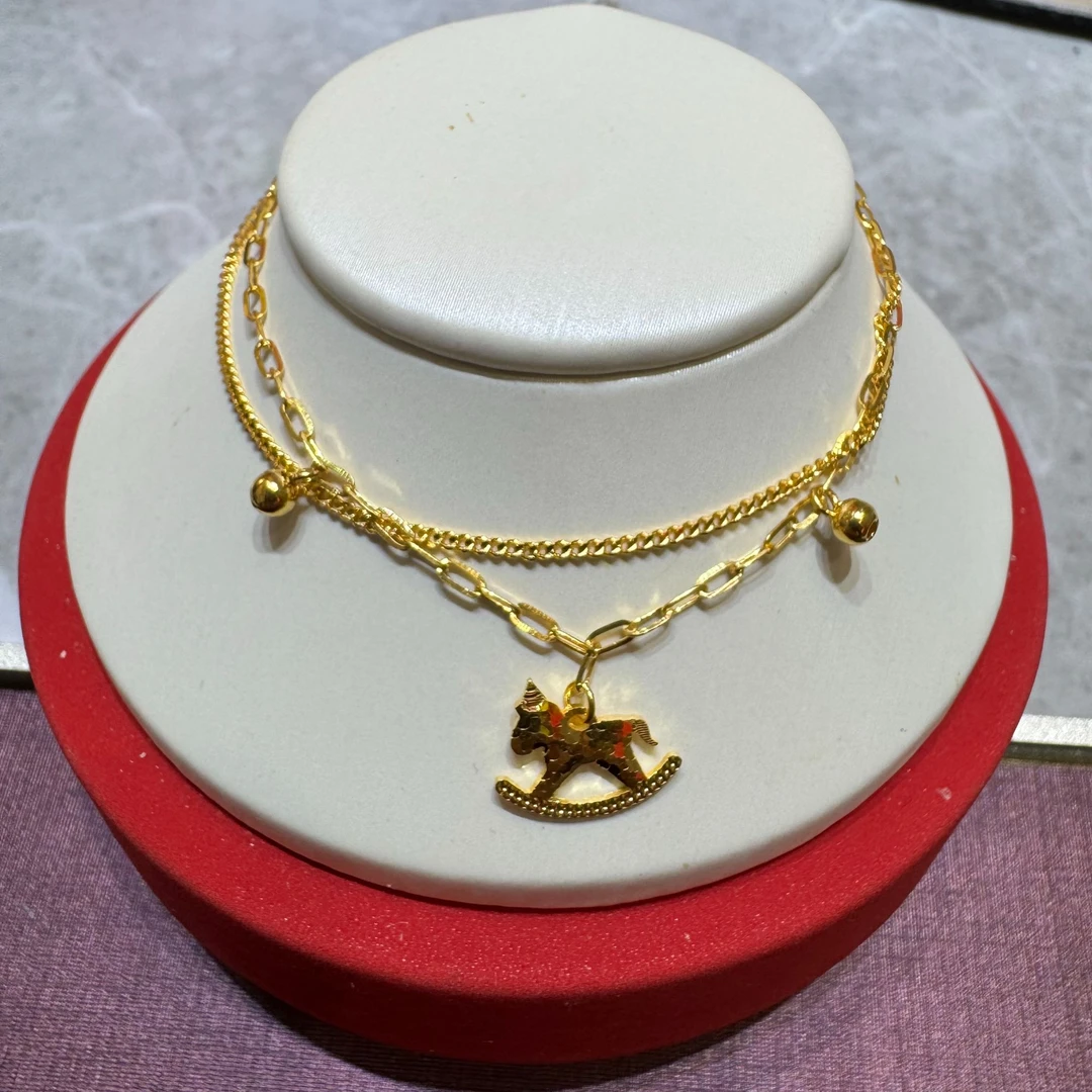 足金999碎冰冰小木马小克重精美手链