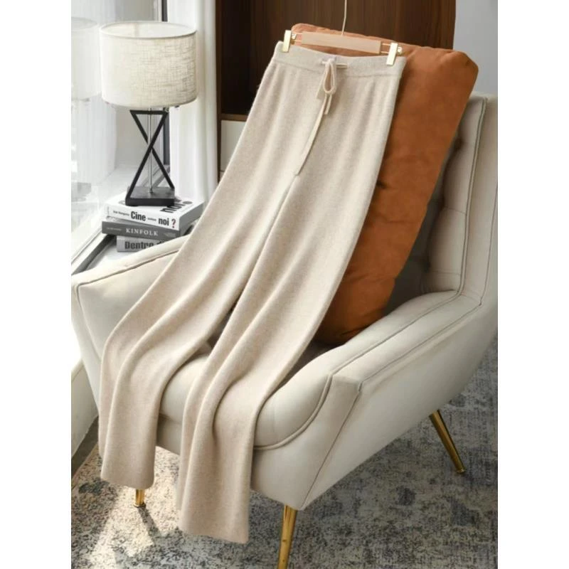 【100%羊绒】净面抽绳秋冬爆款羊绒加厚显瘦直筒裤子