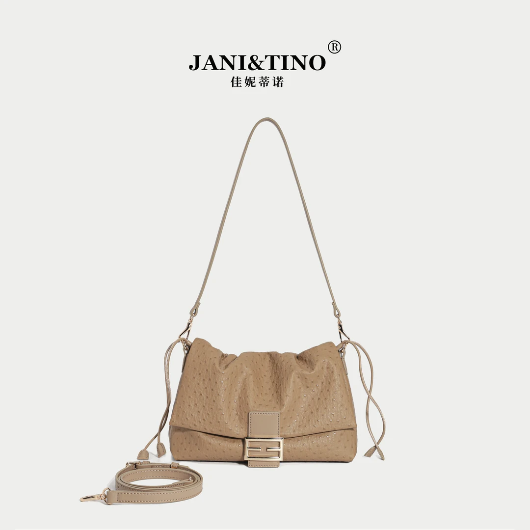 JANITINO/佳妮蒂诺新款时尚休闲女士小众斜跨单肩包3996鸵鸟纹