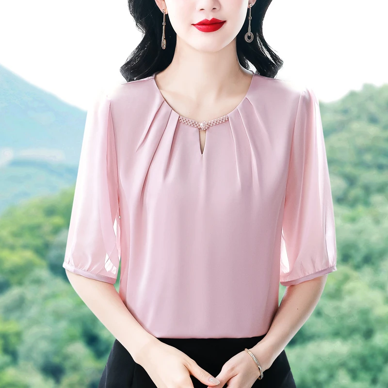 洋气妈妈夏装2025新款中袖衬衫女宽松显瘦气质女士爆款新中式小衫