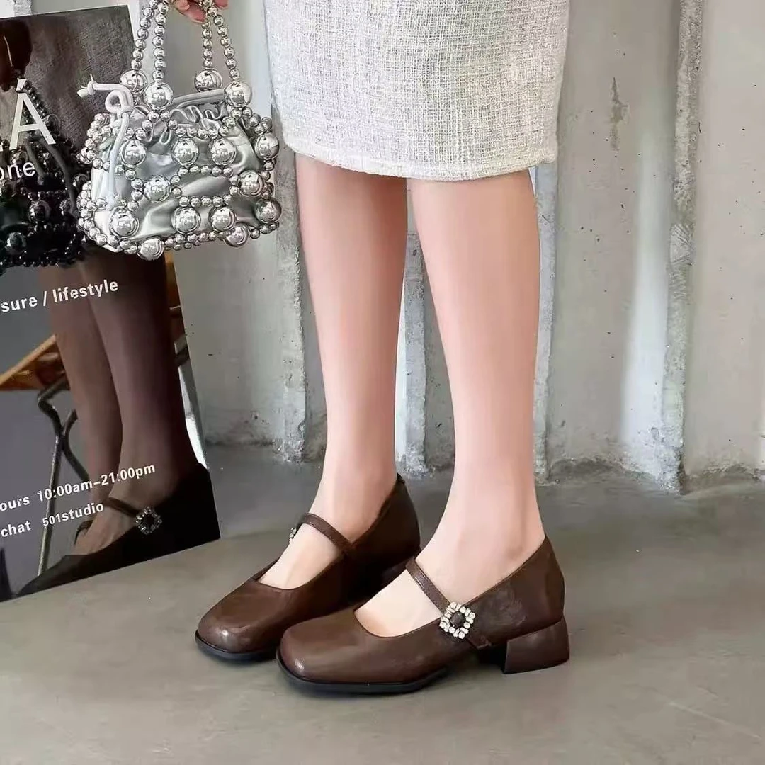 玛丽珍鞋方头学院风纯色低跟单鞋英伦风女6919-31