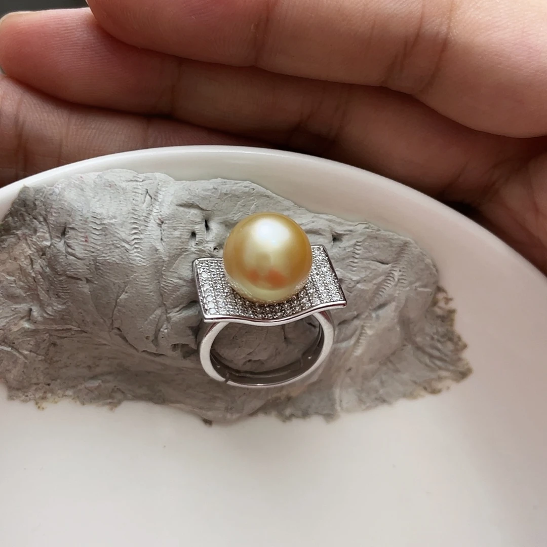 戒指海水珍珠银S925镶嵌