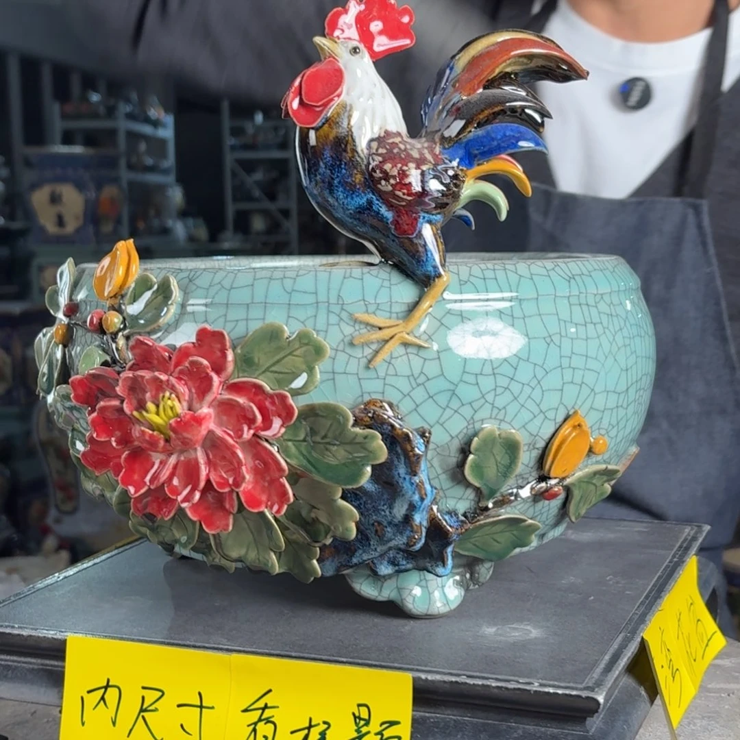 一风堂石湾花盆 内24*12高温裂微瑕