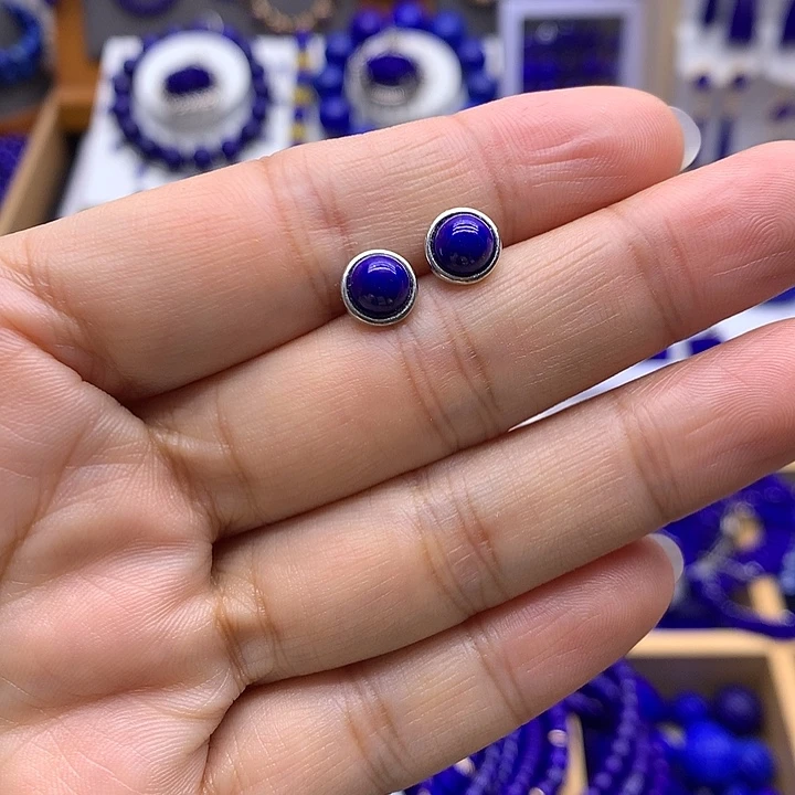 青金石银S925镶嵌耳钉