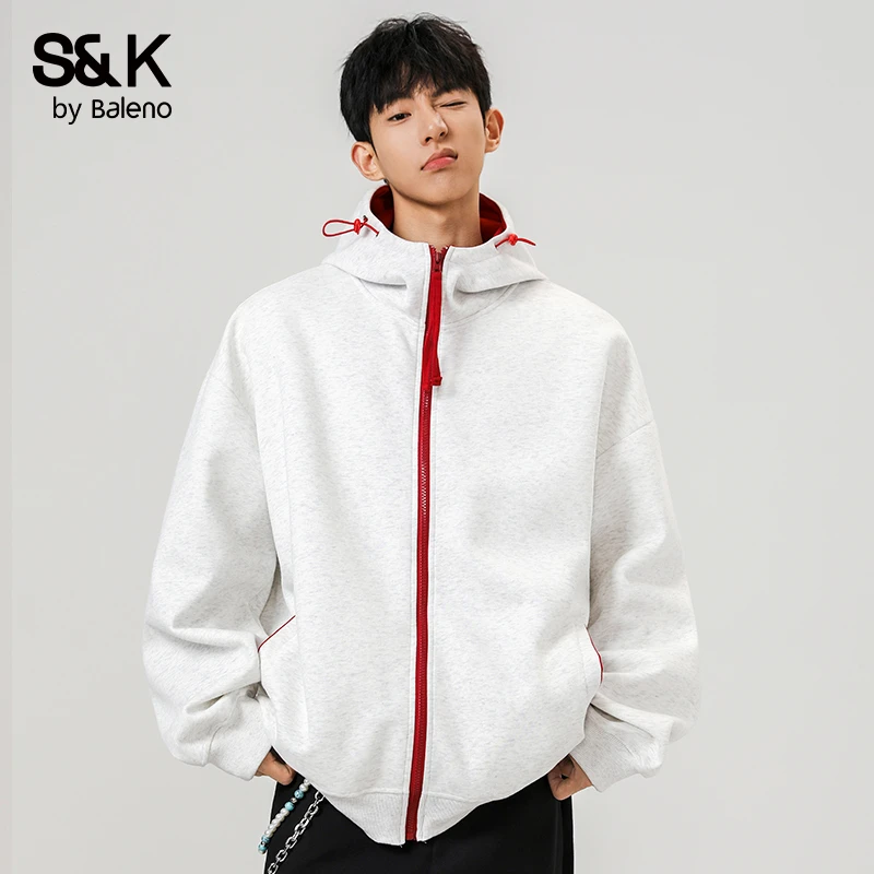 班尼路S&K撞色百搭开衫卫衣男女款2025新款情侣宽松休闲外套上衣