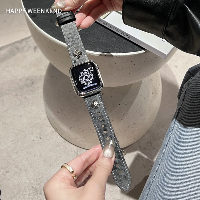 克罗心牛仔高级感手表带十字架适用苹果iwatch891011代se表带男女