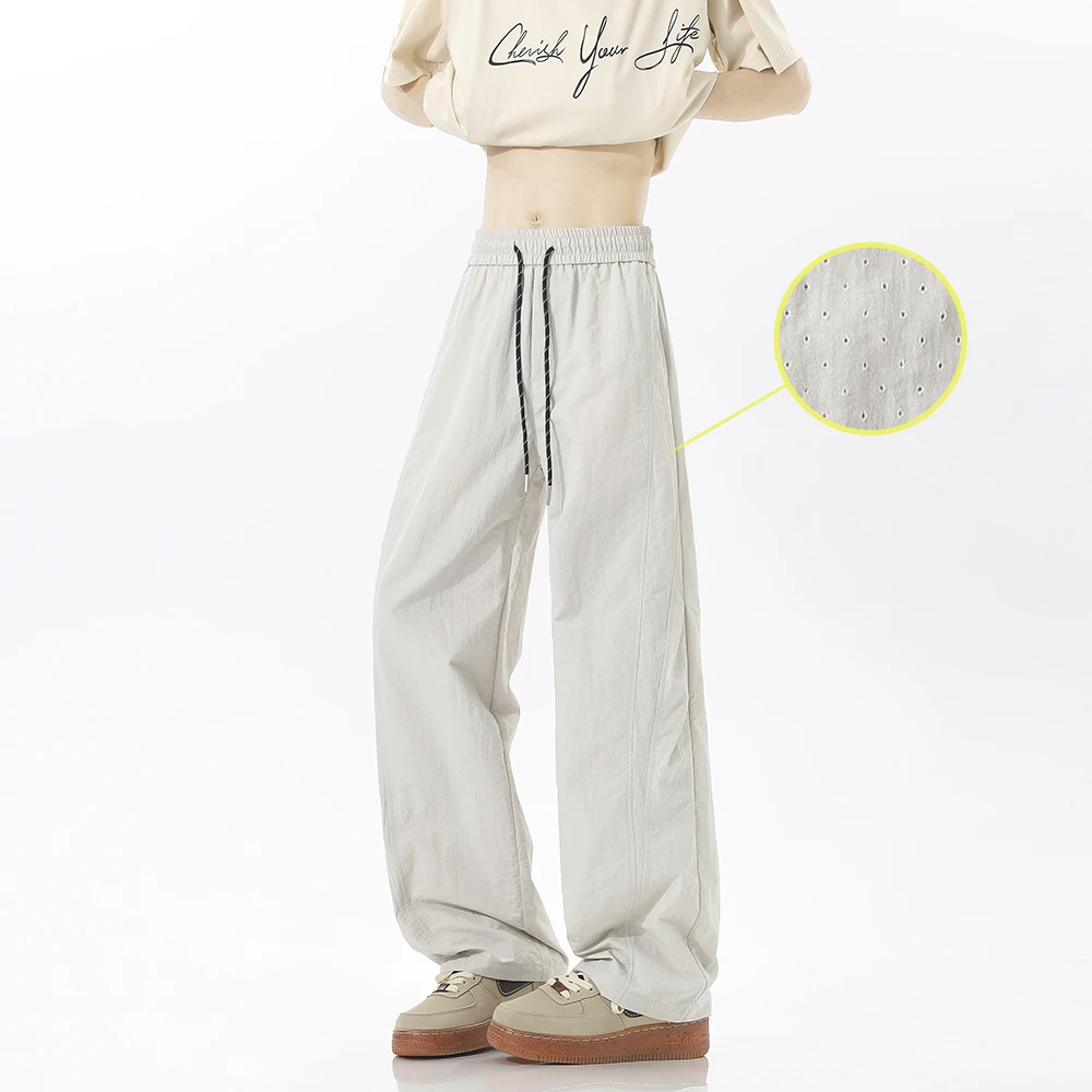 ins夏季男士休闲透气直筒宽松百搭凉感速干抽绳薄款情侣长裤裤子